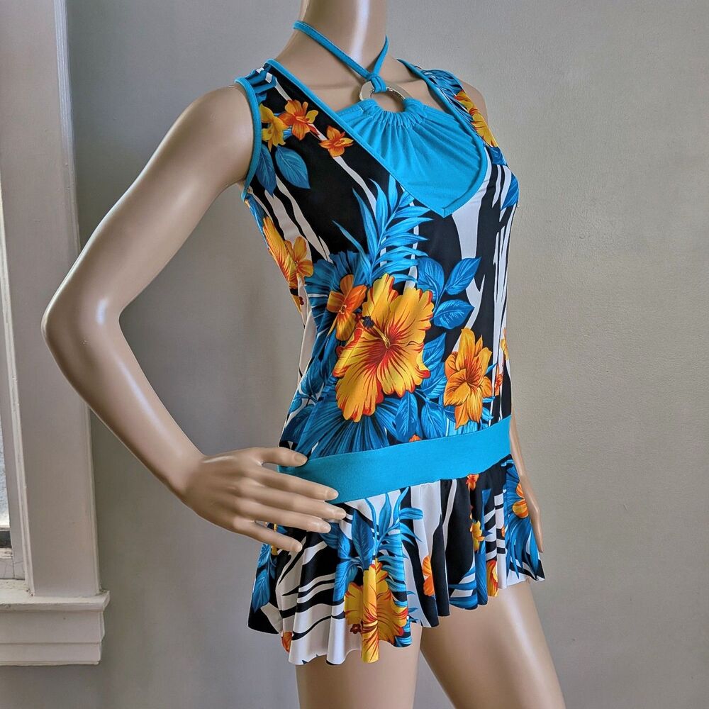Vintage Y2K Micro Mini Dress Floral Halter Drop Waist Trashy Ruffle Top Small